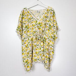 Snapper Rock Girls Swim Kaftan Cover Up Sz 7-8 Lemons Pom Pom Tassels Beach